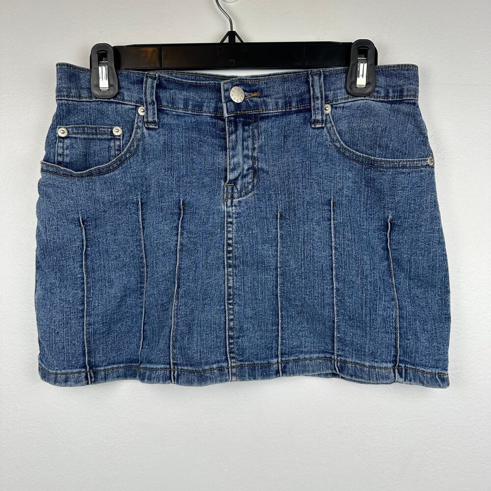 Acid Blue Womens Y2K Retro 90s Casual A-Line Medium Wash Mini Denim Skirt Small